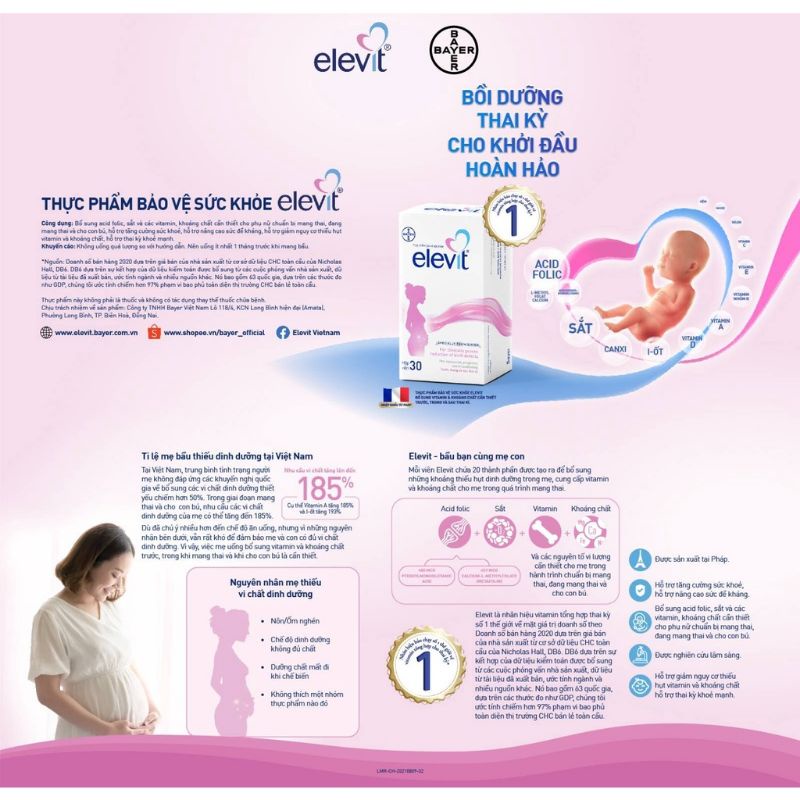 [chính hãng] Elevit bầu hộp 30 viên, vitamin tổng hợp cho phụ nữ trước- trong- sau khi sinh