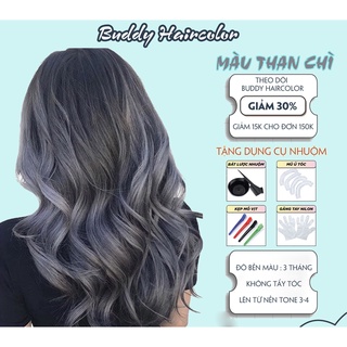 Thuốc nhuộm tóc màu THAN CHÌ lên từ nền đen không dùng Thuốc tẩy tóc tặng kèm găng tay mũ trùm oxi buddyhair color