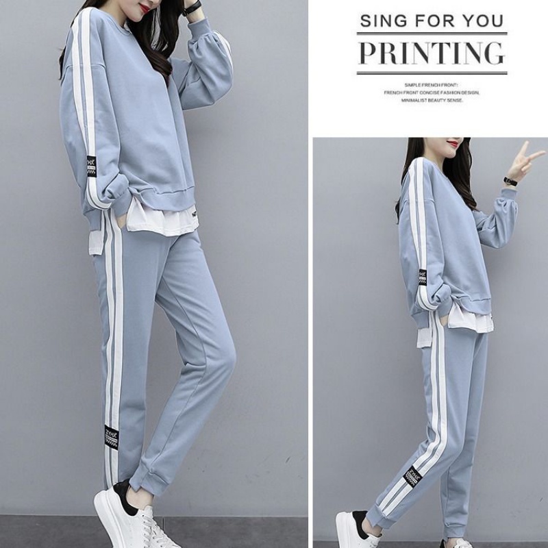 Bộ áo sweater cổ tròn + quần dài thời trang mùa thu đông Hàn Quốc năng động cho nữ | BigBuy360 - bigbuy360.vn