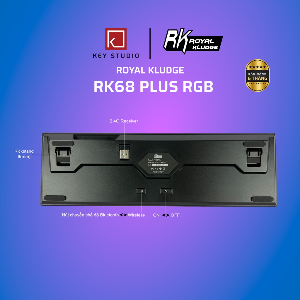 RK 68 Plus RGB Hotswap - Bàn phím cơ không dây Royal Kludge RK68 Plus 3 Mode Type C, Bluetooth 5.0 & Wireless 2.4G
