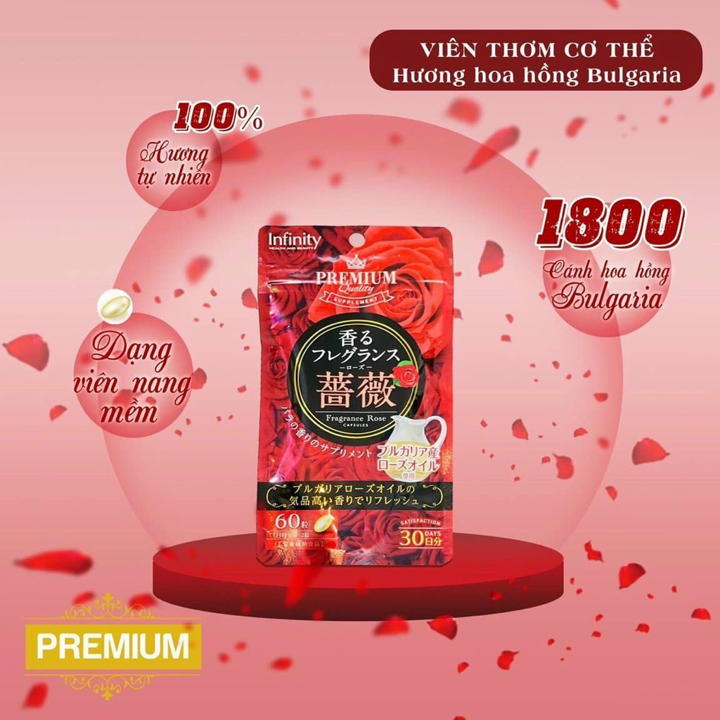 Viên Uống Thơm Cơ Thể Premium Infinity Fragrance Rose 60 Viên Nhật Bản