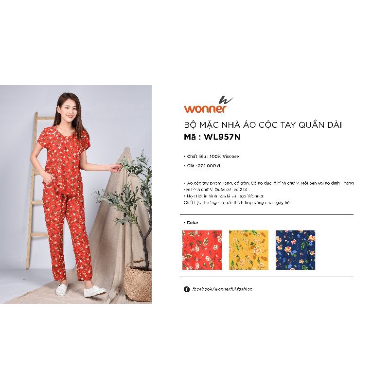 Bộ mặc nhà áo cộc tay quần dài lanh Wonner 957 Giá 272.000đ