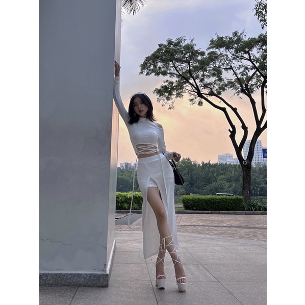 SUỴT - Áo Croptop Đan Dây & Quần Tà Váy