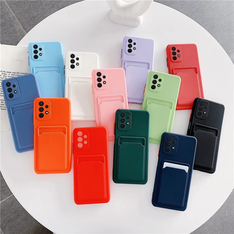 Ốp Điện Thoại Silicon Màu Trơn Có Ngăn Đựng Thẻ Và Camera Cho Samsung S21 FE Samsung S21 Plus Ultra S20 FE Sự Bảo Vệ