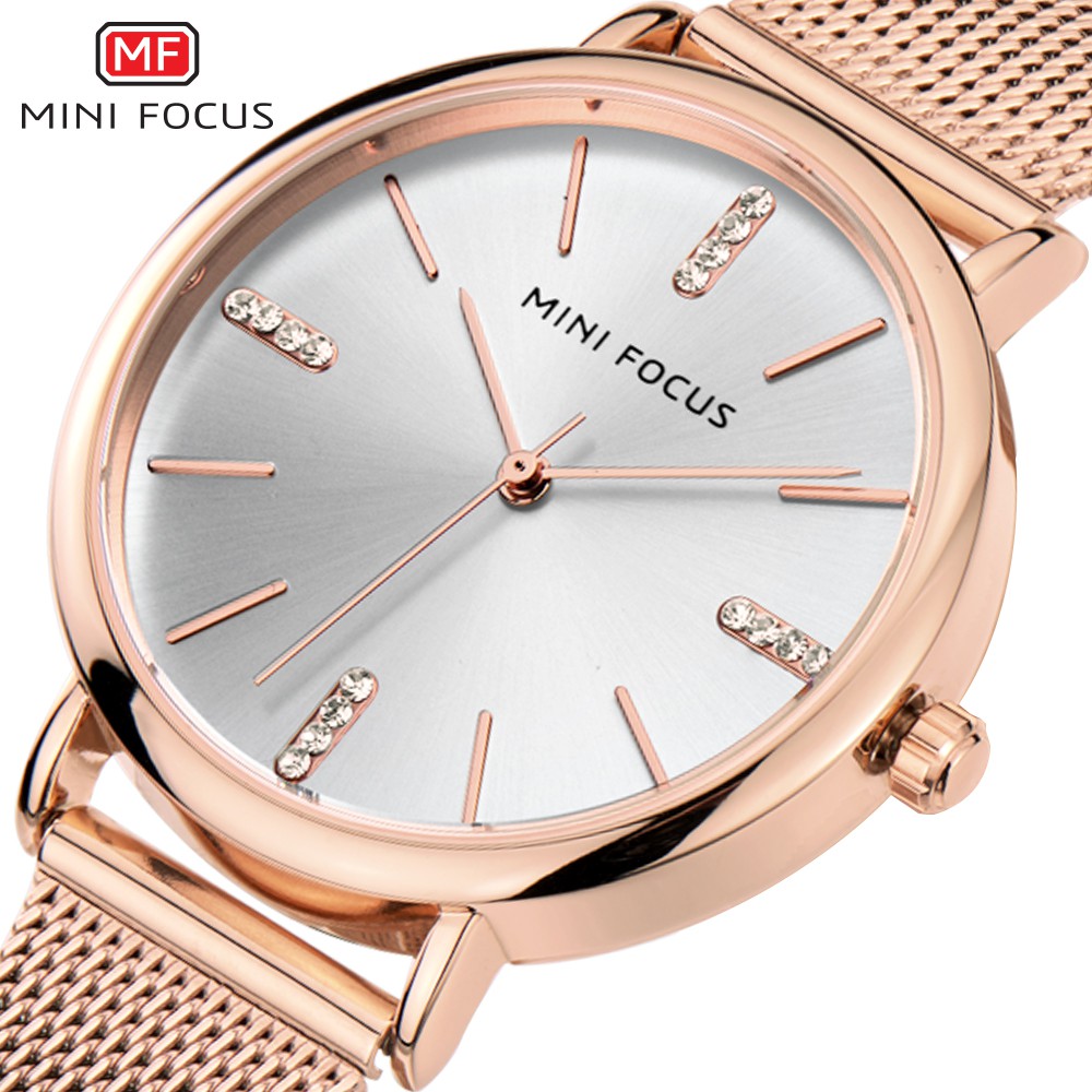 Đồng Hồ Đeo Tay MINI FOCUS Chống Thấm Nước Siêu Mỏng Đính Kim Cương Giả Kiểu Nhật Bản + Hộp Đựng Thời Trang Cho Nữ