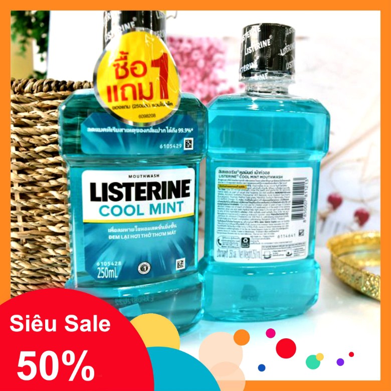 (750ml) Nước súc miệng Listerine Cool Mint Thai Lan - Giúp hơi thở thơm mát và sạch khuẩn 99%