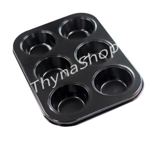 Khuôn Làm Bánh Cupcake 6 Ô Chống Dính Cao Cấp Màu Đen Gold - Thyna Store