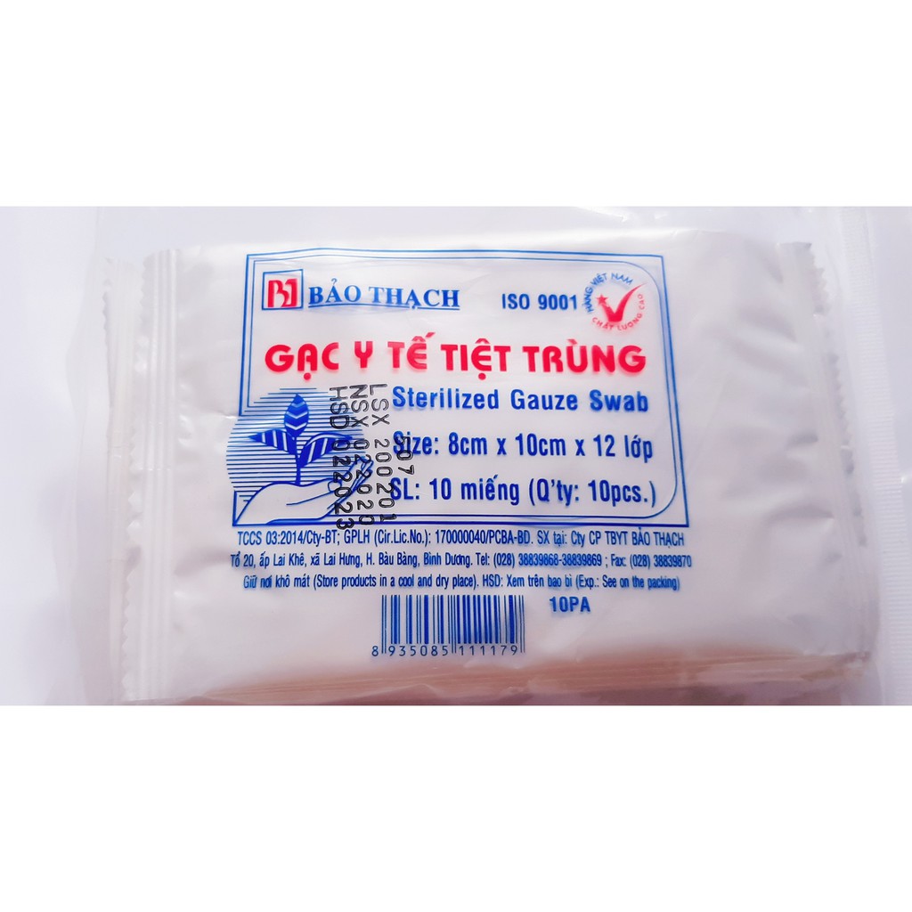 BĂNG GẠCH Y TẾ TIỆT TRÙNG BẢO THẠCH 8X10X12 LỚP