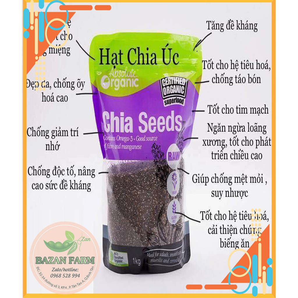 HẠT CHIA TÍM ÚC ABSOLUTE ORGANIC (1KG)- ĐÁY TÚI LOGO ECOFRAM