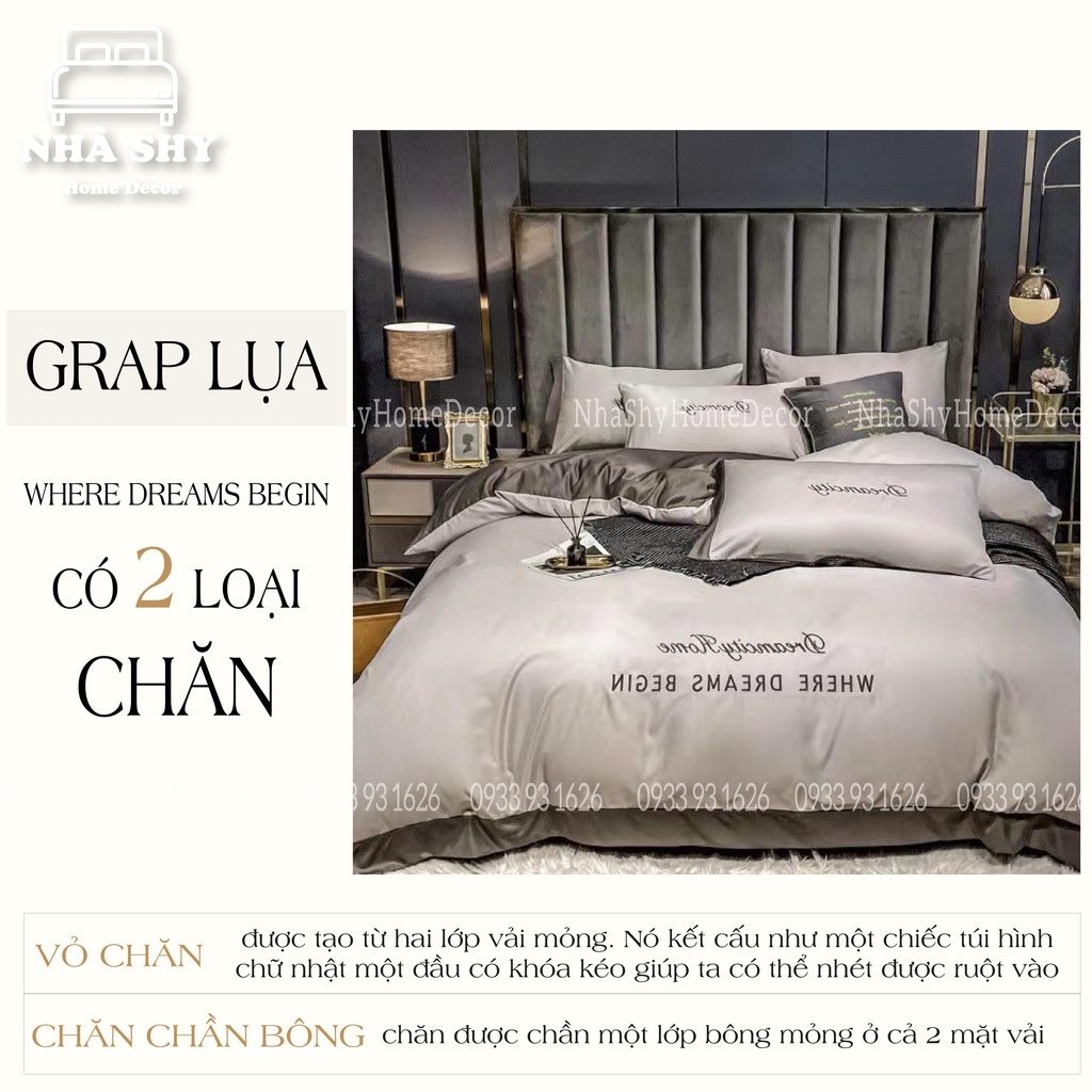 Trọn Bộ Chăn Ga Vỏ Gối Lụa Cotton Where Dreams Begin - Họa Tiết Viền Phối Hai Màu