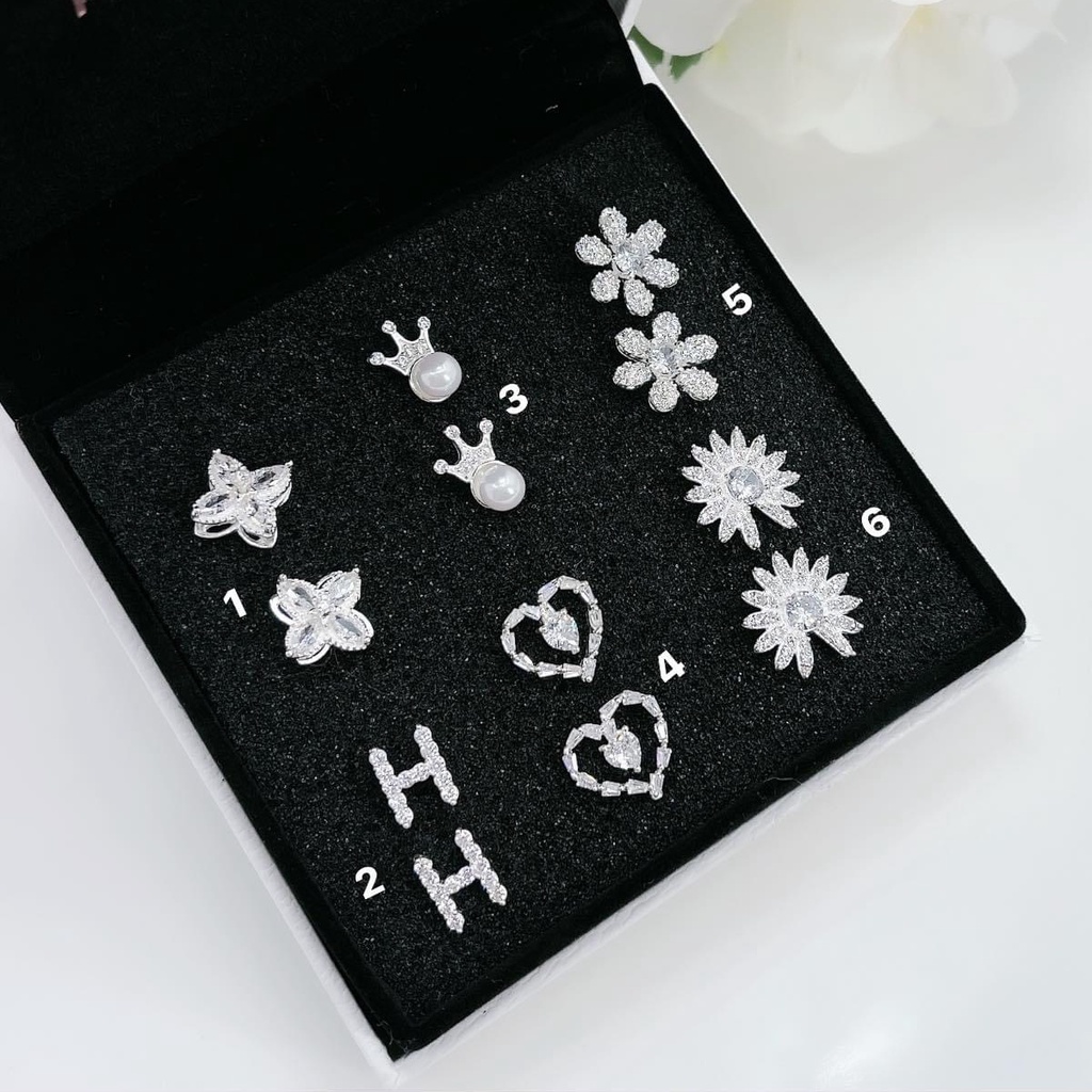 Set 6 đôi khuyên tai bạc nữ PANSY 6 ngày sành điệu - Bộ bông tai bạc ta cao cấp