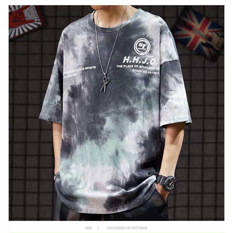 Áo thun nam nữ unisex loang màu HHJQ tay lở form rộng | BigBuy360 - bigbuy360.vn