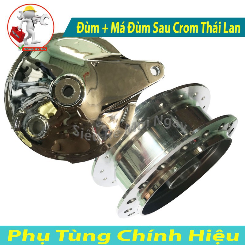 Combo Bánh Sau Đùm Lớn và Má Đùm Mạ Crom Xe Sirius , Exciter 135 Thắng Đùm Thái Lan