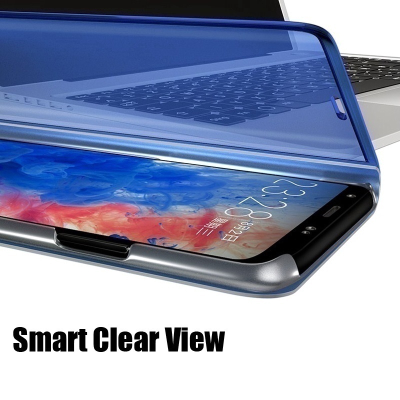 Bao da điện thoại nắp lật mặt gương trong suốt thông minh cho Samsung Note 8/ 9/ 10 S10/ S10 plus