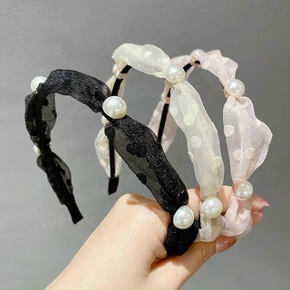 Băng đô cài tóc vải von đính hạt trai kiểu Pháp thanh lịch - Bờm tóc vải Hàn quốc xinh xắn