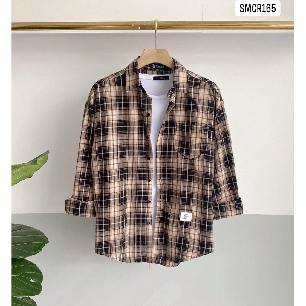 Bờm Store - Áo Sơ Mi Caro Nam Đen sọc kem 165