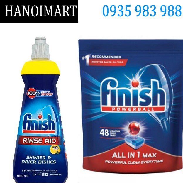 Combo 48 Viên rửa chén Finish all in 1 max + Nước Bóng Finish 400ml nhập khẩu Ba Lan