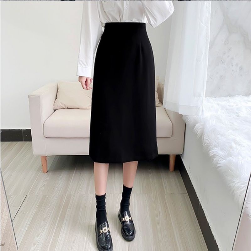 Chân váy midi A dài 70cm xẻ sau cạp khóa( sẵn size) - M44