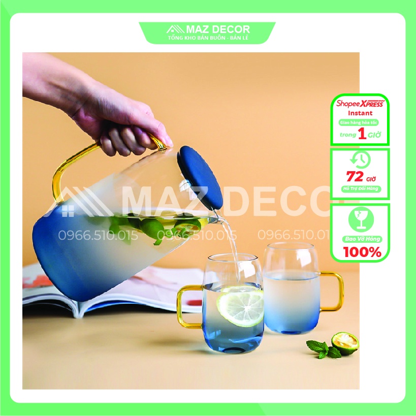 [Giá sỉ] Bình Cốc Ly Thủy Tinh Trong suốt Đại Dương Màu Xanh Nước Biển Chịu nhiệt Đẹp Cao Cấp