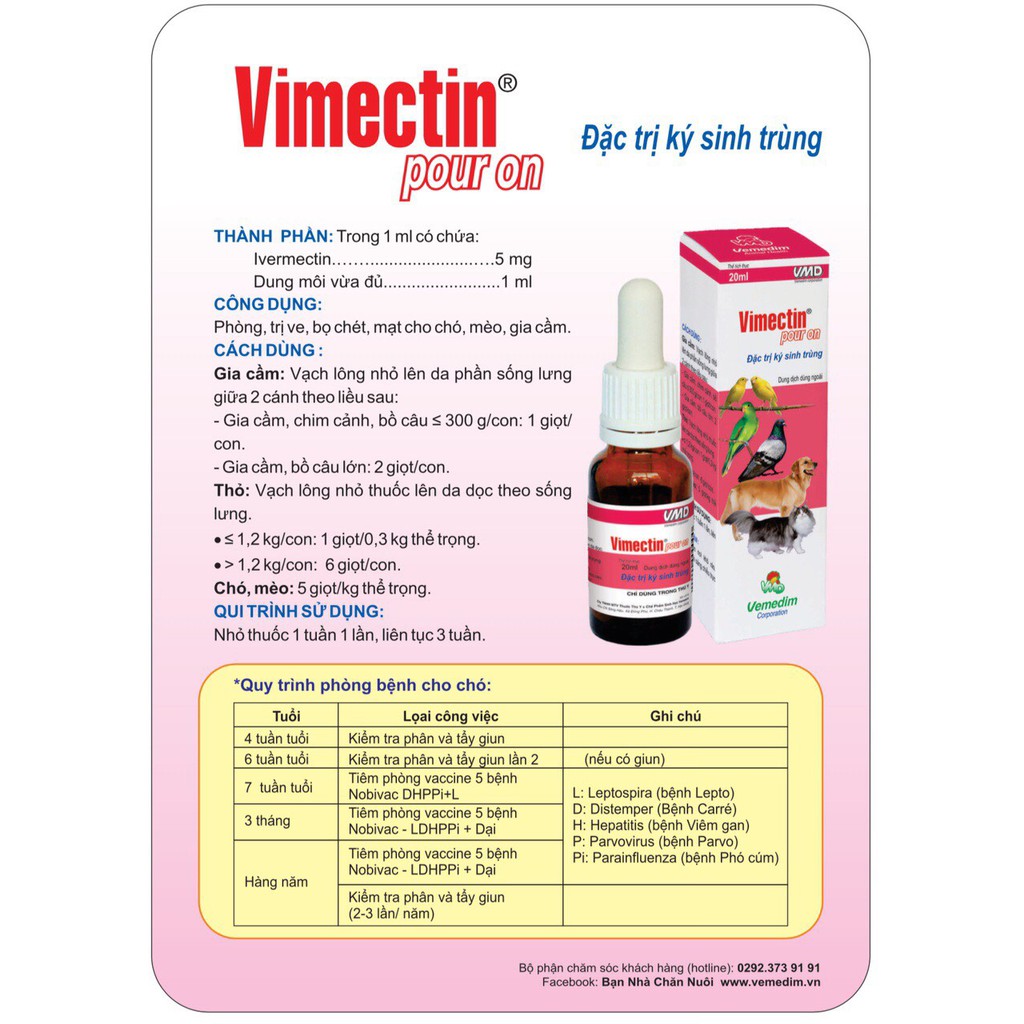 Chai nhỏ ngăn ngừa ve bọ chét trên chó mèo Vimectin Pour On 20ml