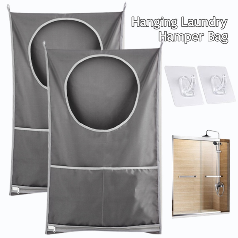 1 Giỏ Đựng Quần Áo Giặt Sức Chứa Lớn Dày Thoáng Khí Chống Thấm Nước Có 2 Móc Treo Cho Phòng Tắm