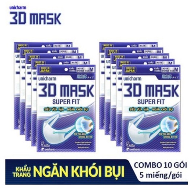 Set 10 gói khẩu trang 3D mask unicharm Nhật bản