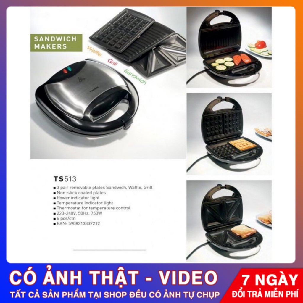 Kẹp Nướng Sandwich Tiross TS513 – Kẹp Nướng thông Minh – Phân Phối Chính Hãng – Bảo Hành 12 Tháng