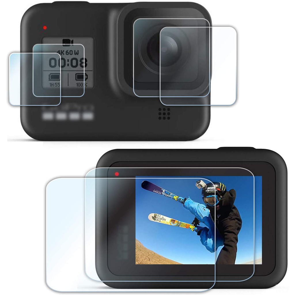 [6 PCS] Bảo vệ màn hình FitStill cho GoPro Hero 8 Black, Bảo vệ màn hình bằng kính cường lực siêu trong suốt + Bảo vệ ống kính bằng kính cường lực + Phim hiển thị nhỏ- 2 gói