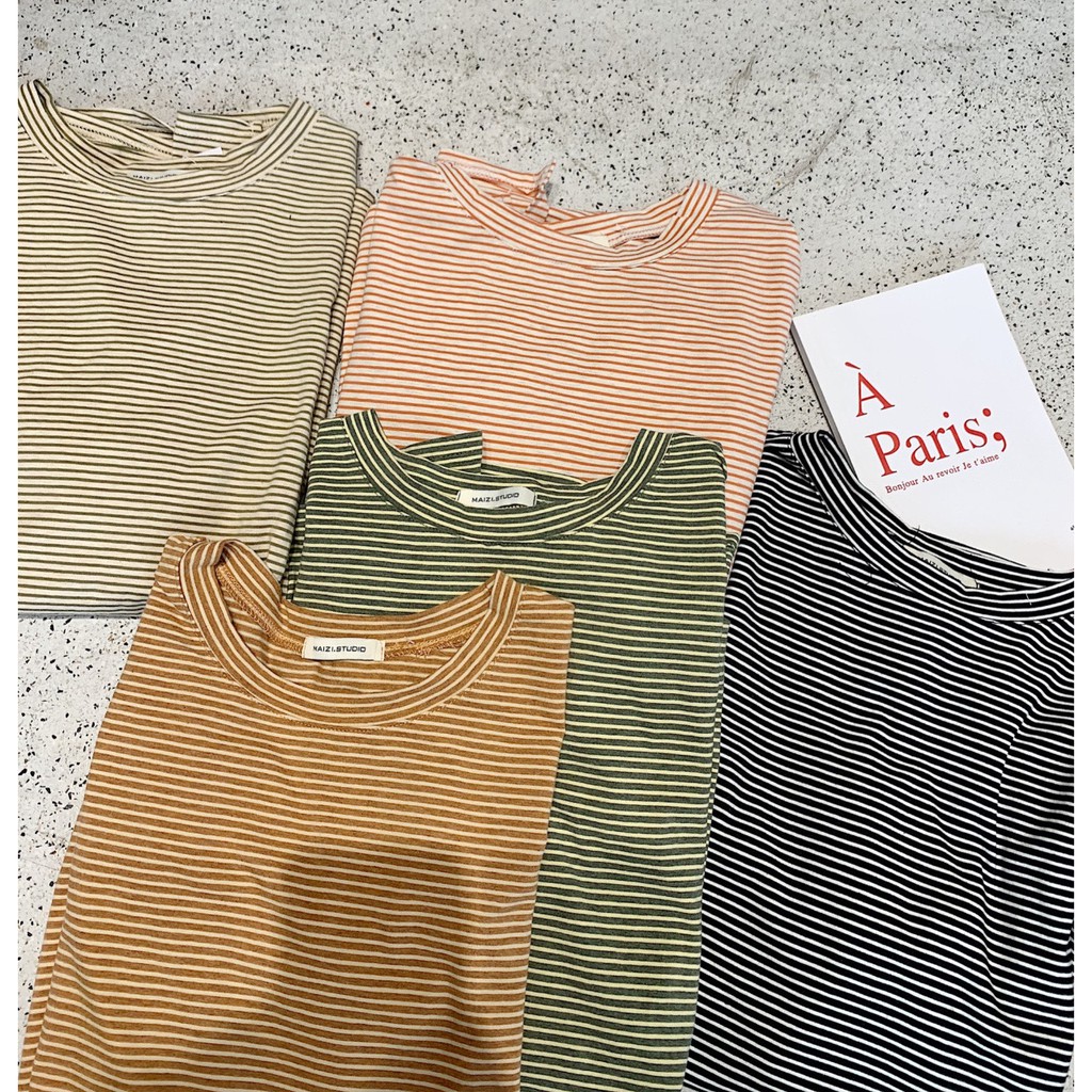 AP659 - TEE KẺ NGANG NHỎ XẺ VẠT