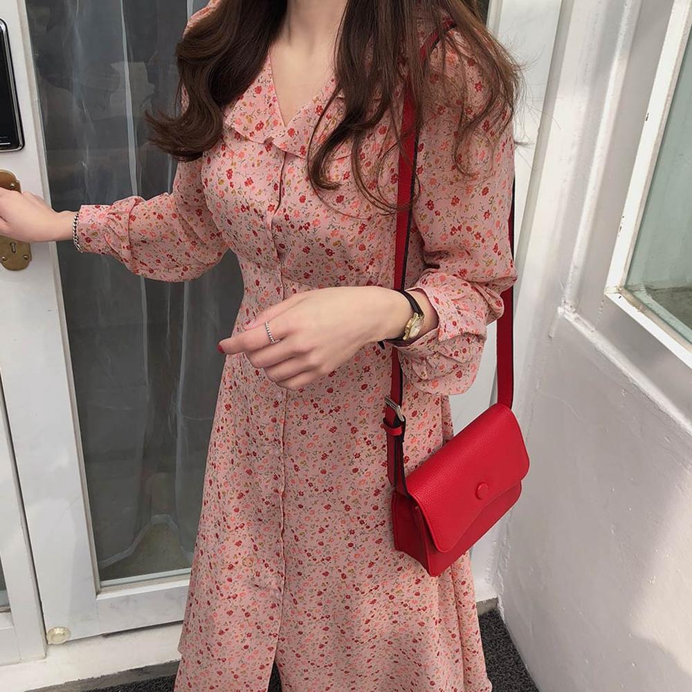 Đầm Chiffon Tay Dài Chiết Eo In Hoa 29890 Thời Trang Cho Nữ