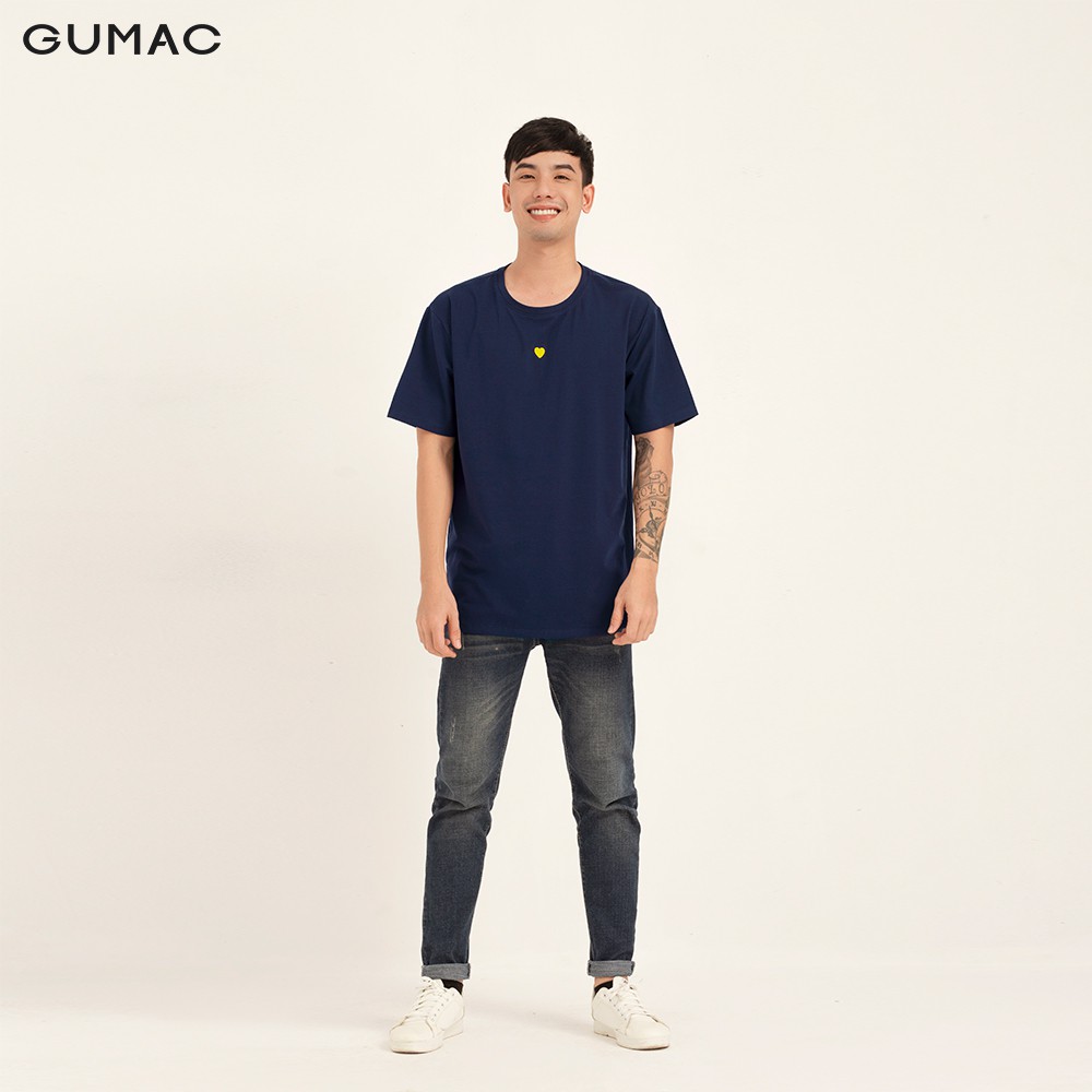 [Mã WABRGD12 giảm 10% đơn 250K] Áo thun nam trơn thêu tim GUMAC màu xanh freesize, ngắn tay thiết kế ABB141 | BigBuy360 - bigbuy360.vn