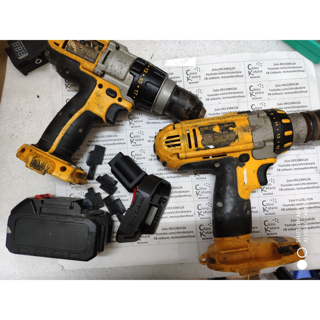 Đế chuyển pin máy khoan, vit Dewalt 14.4V XR và XRP pin NiCD sang dùng hộp pin cài Makita