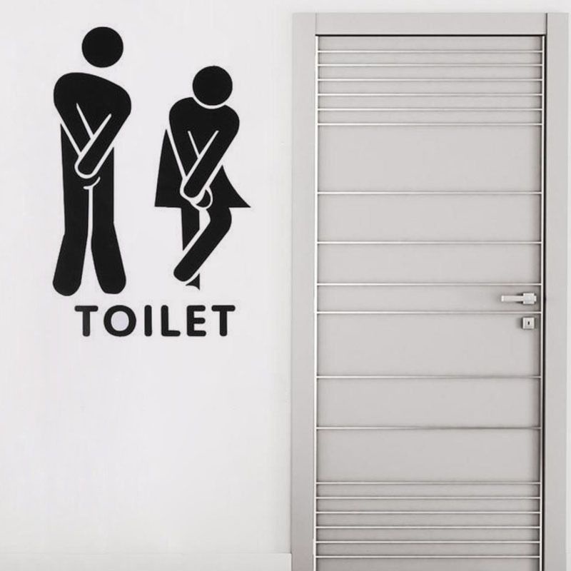 1 Nhãn Dán Trang Trí Cửa Phòng Vệ Sinh Họa Tiết Logo Màu Đen Vui Nhộn