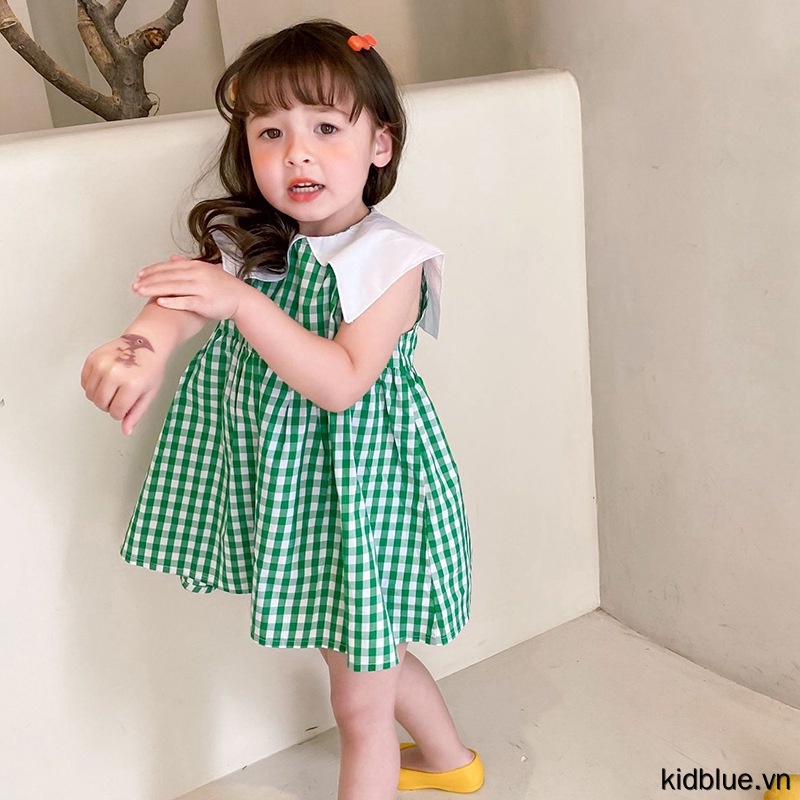 Đầm Chữ A Không Tay Họa Tiết Kẻ Sọc Dễ Thương Dành Cho Bé Gái 3-8 Tuổi