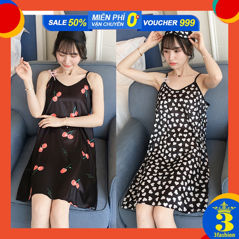 Đầm Ngủ 2 Dây Lụa Băng Mềm Mịn Thoáng Mát Thâm Hút Kháng Khuẩn Tốt Tặng Kèm Bịt Mắt - N10