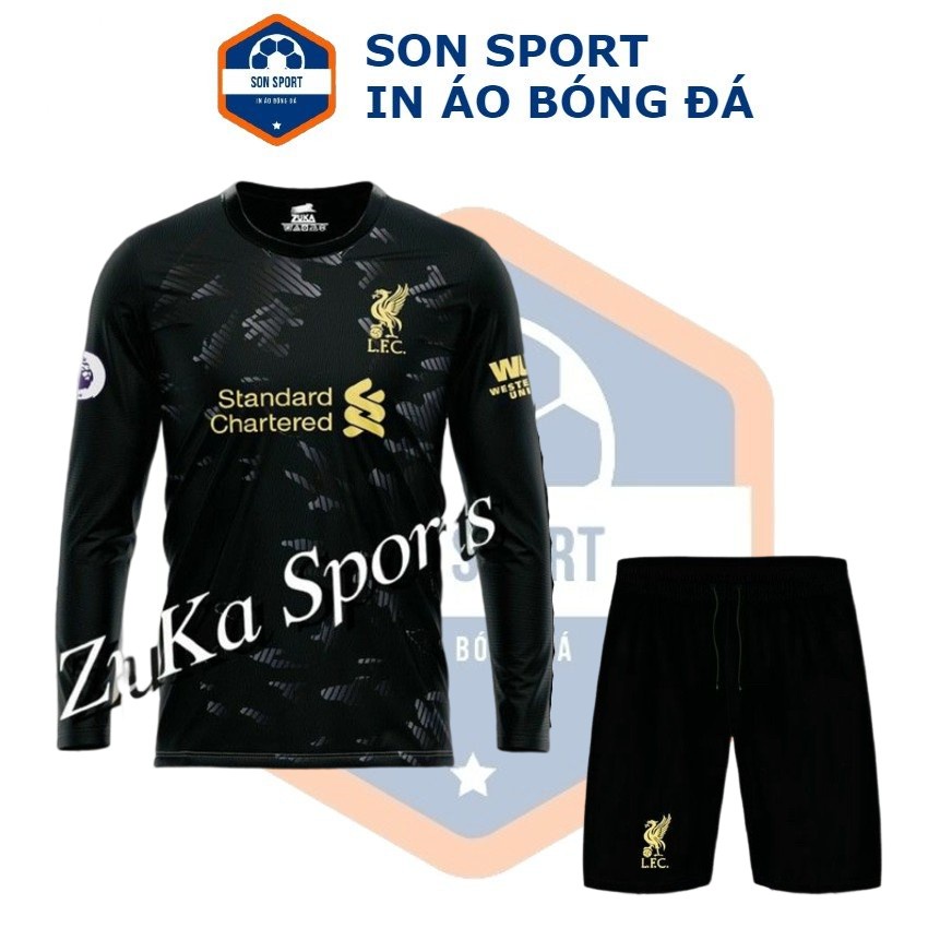 Bộ Quần Áo Thể Thao Bóng Đá Dài Tay CLB Liverpool Đen