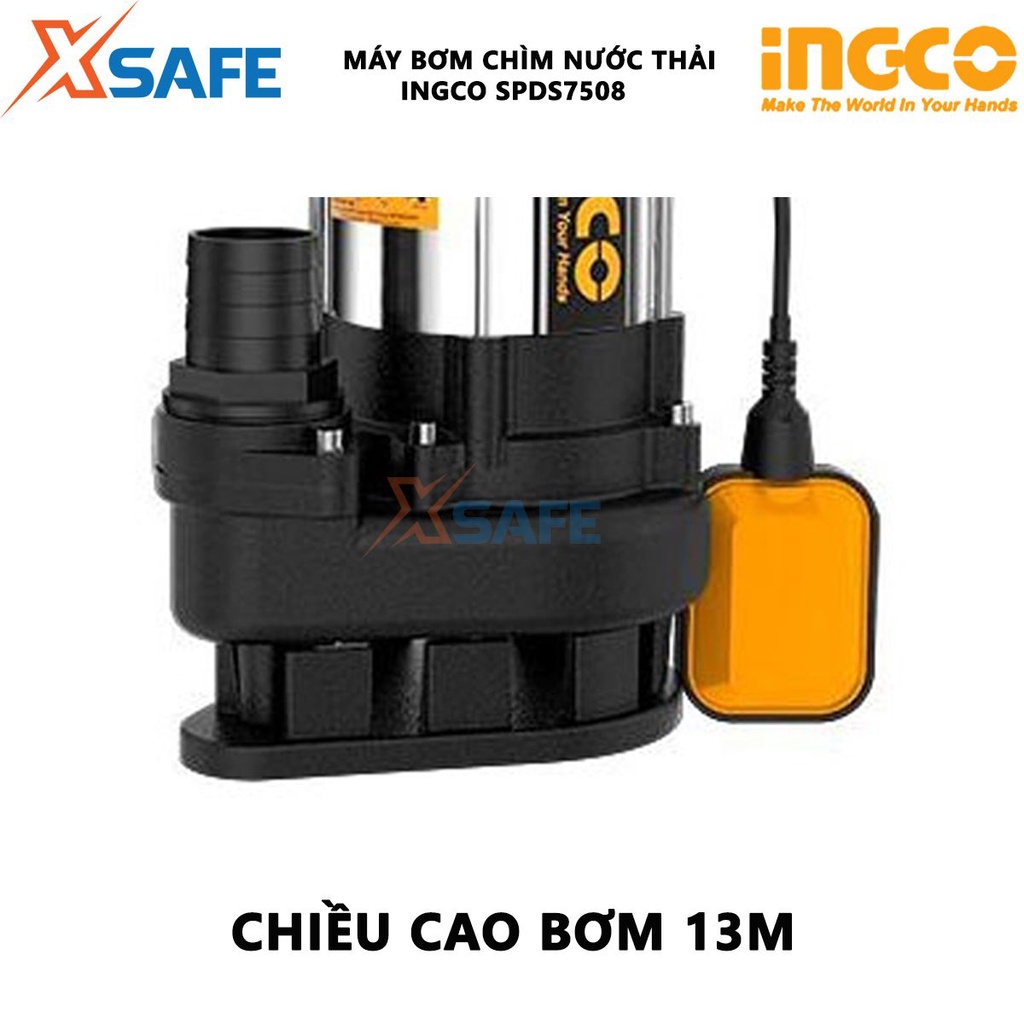 Máy bơm chìm nước thải INGCO SPDS7508 Máy bơm nước thải điện thế 220-240V~50Hz, công suất 750W(1.0HP) - Chính hãng