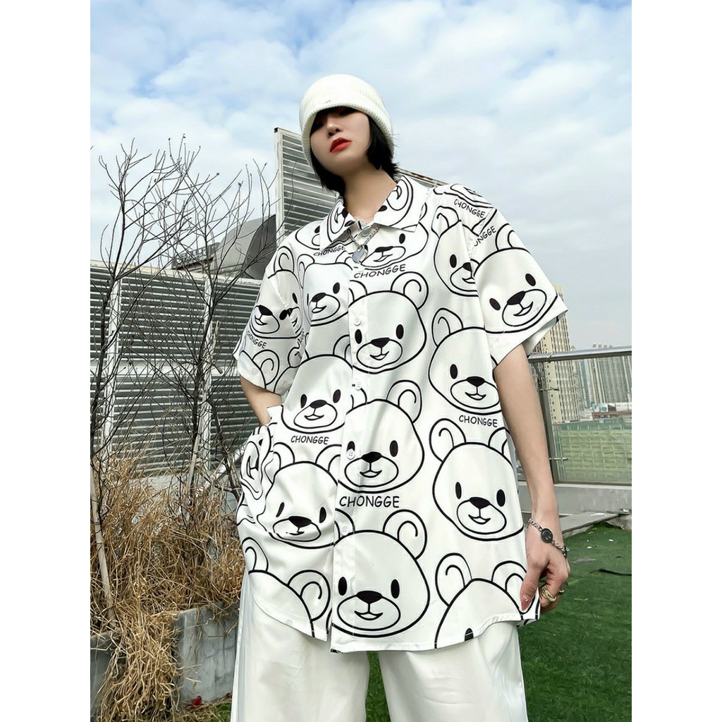 [Mã FAMAYMA2 giảm 10K đơn 50K] Áo sơ mi tay lỡ nam nữ MÀU TRẮNG HÌNH GẤU DỄ THƯƠNG Unisex | BigBuy360 - bigbuy360.vn