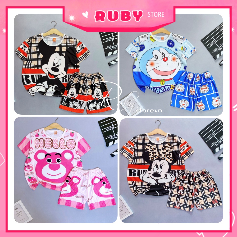 Đồ bộ thun đùi nam nữ phom rộng size dưới 60kg chất thun mềm mát in hình Mickey doremon kitty dễ thương DBRBD SIZE L