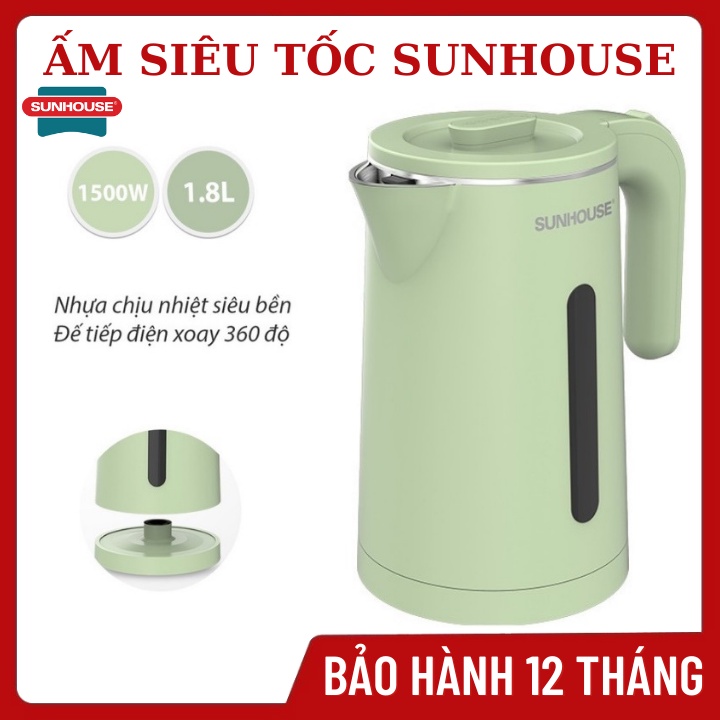 Ấm Đun Nước Siêu Tốc Sunhouse-Dung Tích 1.8 Lit-Công Suất 1500W-Giữ Nhiệt Tốt-Bảo Hành 12 Tháng