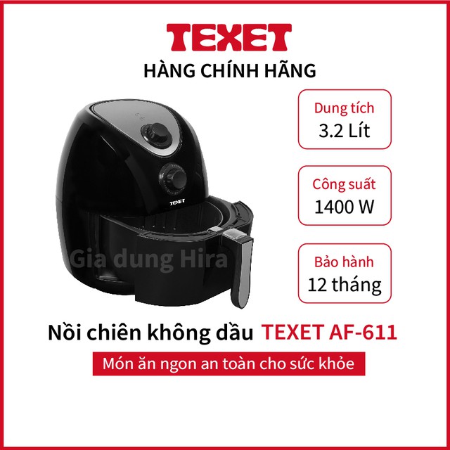 [Xả Kho Cuối Năm] Nồi Chiên ko Dầu TEXET AF-611 3.2l, Nồi Chiên Không Dầu Thương Hiệu Anh Quốc BH 12 Tháng