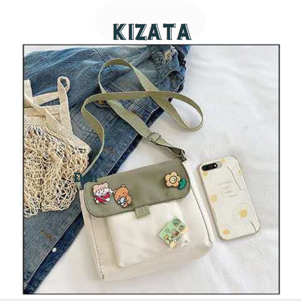 Túi Vải Tote Đeo Chéo Thời Trang Giá Rẻ Trơn Gắn Hình Cute S08