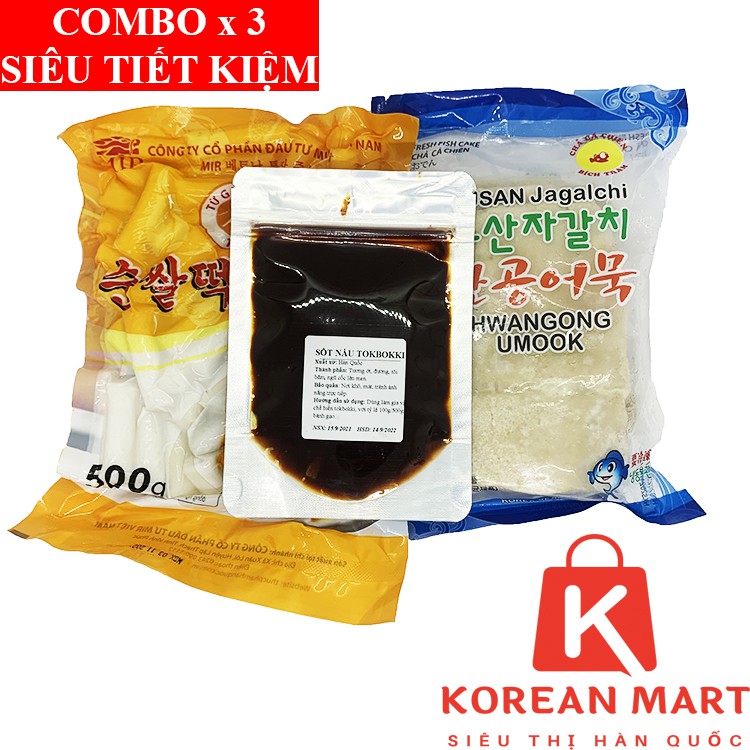 500G BÁNH GẠO CẮT KHÚC VÀNG + 100G SỐT TOKBOKKI + 450G CHẢ CÁ HÀN QUỐC