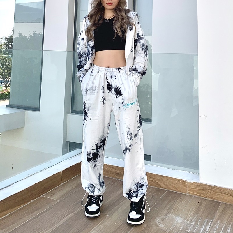 Set Quần Ống Rộng Và Áo Khoác Croptop SET TIEDYE SMOKE GREY - RORA