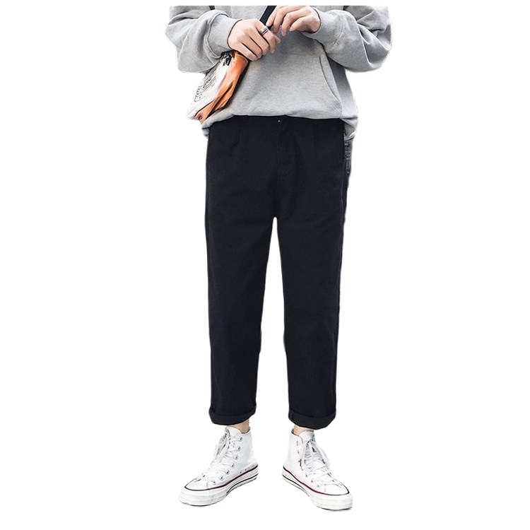 Quần Baggy Nam Nữ AROTI Ống Suông Rộng Vải Kaki Đẹp Dáng Âu Đứng Basic,Cạp Chun,Màu Đen-Be,Tiện Mặc Đi Học  BG01-B