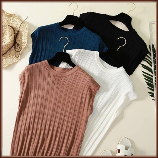 Áo Dệt Kim Tay Ngắn Cổ Tròn Màu Sắc Đơn Giản Thời Trang Mùa Hè Cho Nữ