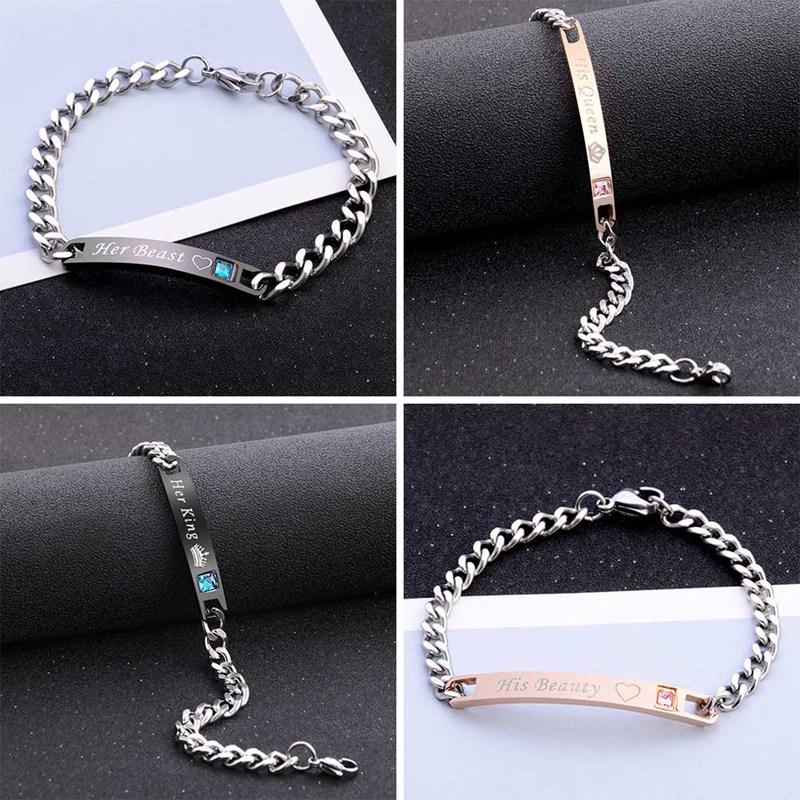 Vòng đeo tay họa tiết His Queen / Her King dùng cho cặp đôi độc đáo