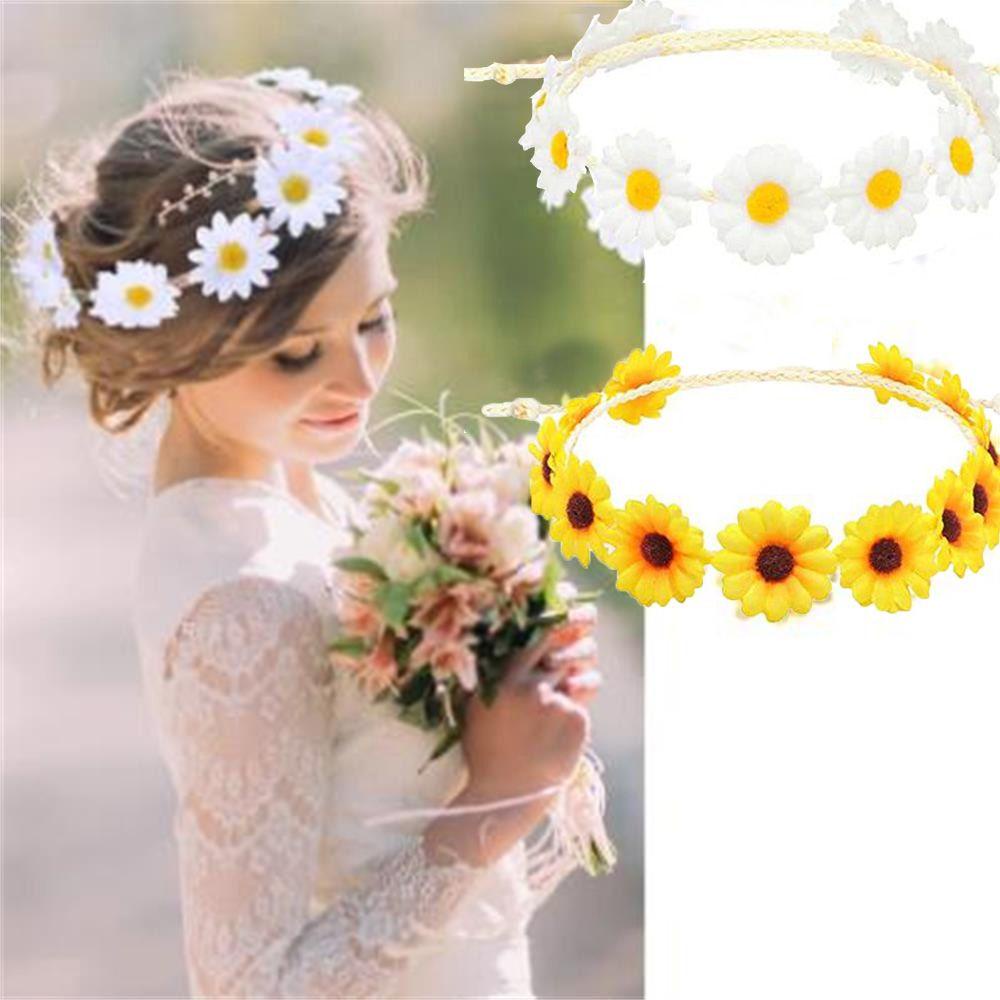Vòng Hoa Hướng Dương Màu Sắc Trắng Bện Tóc Dành Cho Cô Dâu