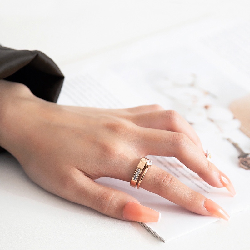 Nhẫn MAYEBE LAVEND hai lớp bằng thép titan màu vàng hồng phong cách retro Hàn Quốc dành cho nữ