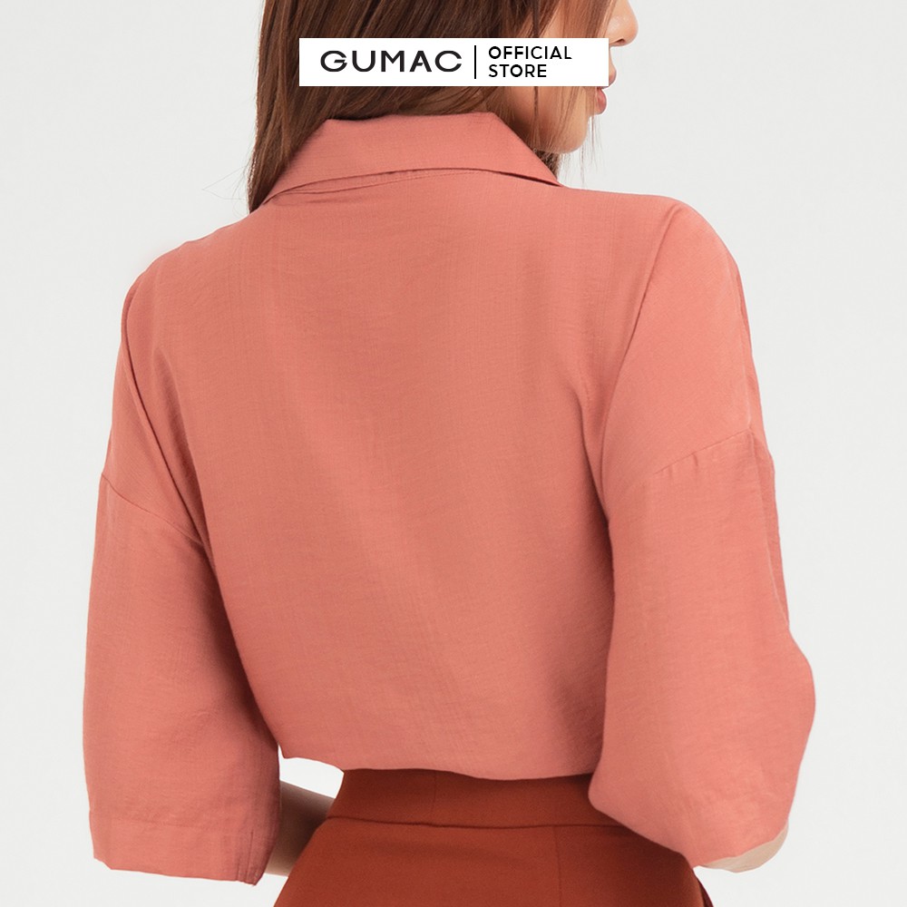 Áo sơ mi nữ 2 túi GUMAC thiết kế trẻ trung, unisex năng động màu hồng AB466